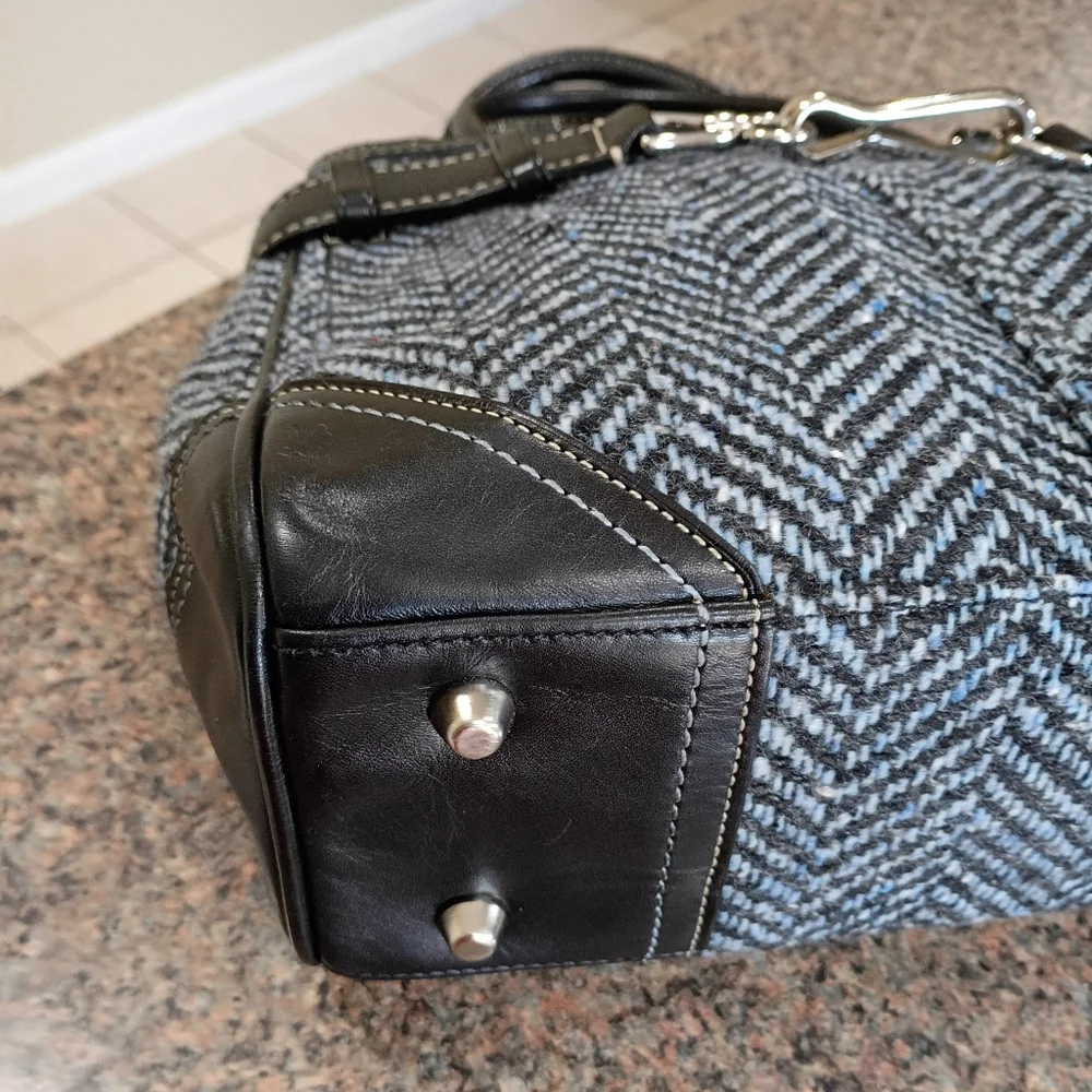 Coach Hampton Blue Black Wool Tweed Leather Trim Satchel - Picture 11 of 15